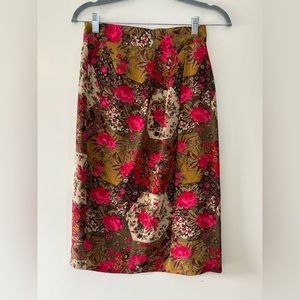 Vintage Paul Stanley Pencil‎ 100% Silk Pleated Midi Retro Floral Skirt Women’s 6